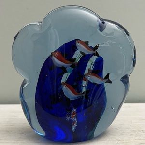 Vintage Murano Style Blown Fish Aquarium Clamshell Glass Paperweight